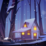 wooden house winter forest night forester shack wi বড় মোহান্ত