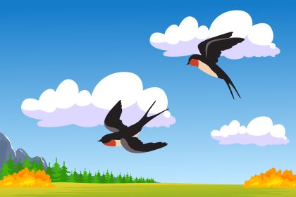 Two cartoon swallows flying over autumn field পালে হাওয়া দেওয়া নয়; প্রয়োজন স্রোতের বিপরীতে দাঁড়ানো