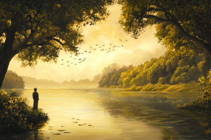 arinorway A serene riverside scene where a lone figure stands o 11d6a050 9496 4528 ac9c fe4e3eb78c83 বই আলোচনা