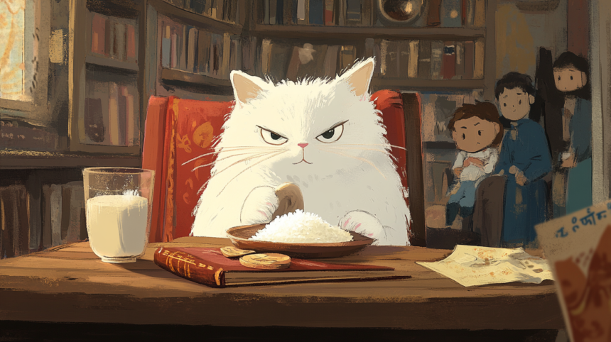arinorway A cozy indoor scene where a sleek snow white cat sits 1abe5241 326b 4ce8 a08d 01471ebe3e88 পুশি মশাই