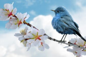 bird, blue, clouds