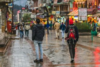 several people waling in street