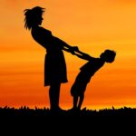 mother, son, silhouette
