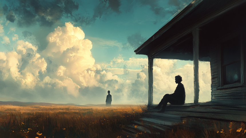 arinorway A serene yet melancholic scene of a person sitting on d20f0897 f647 45b1 bdc4 51520cdab5ce একাকিত্ব, ধোয়া তুলসীপাতা, বাকি কথা এবং অন‍্যান‍্য কবিতা